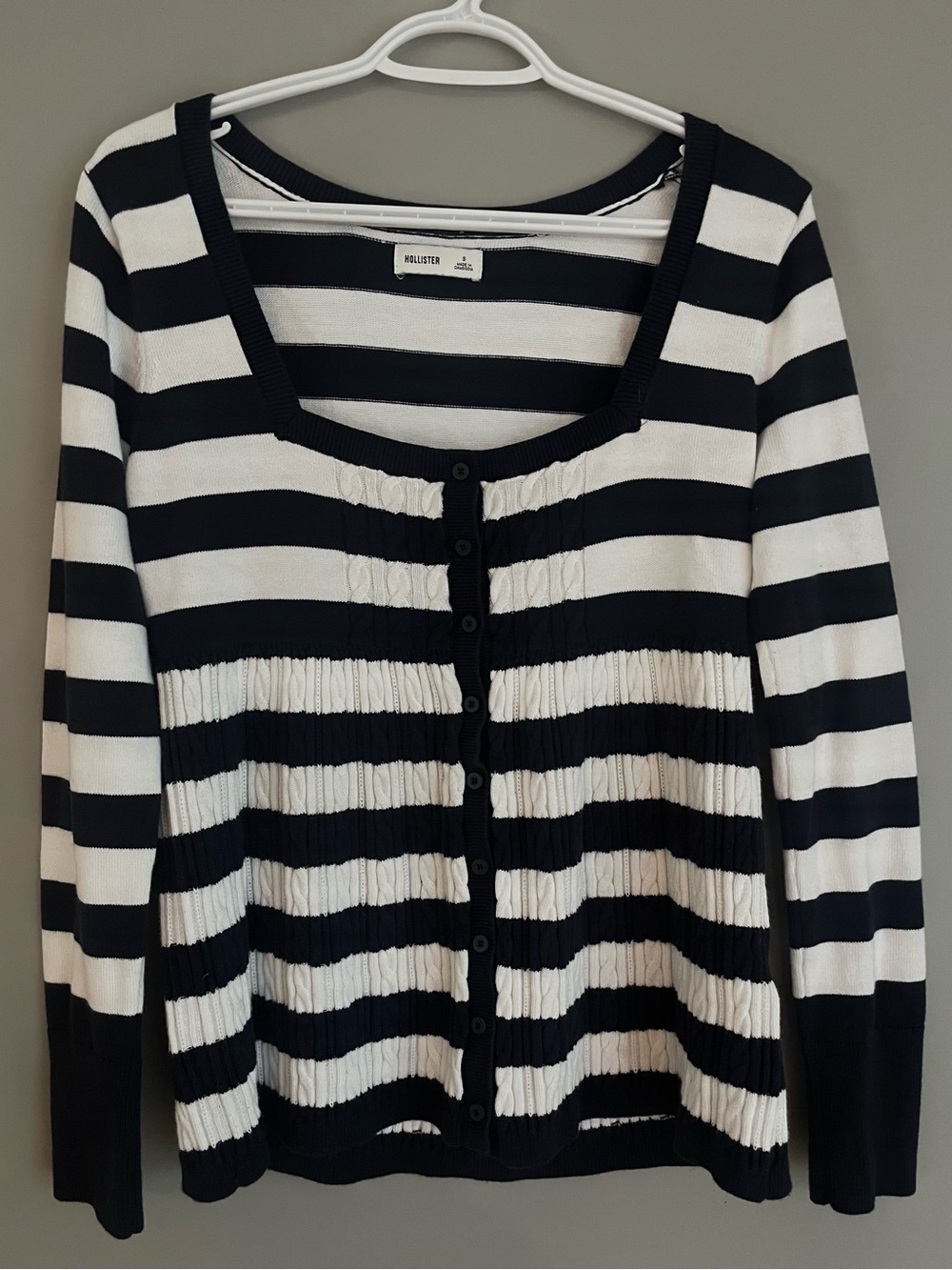 hollister navy & white striped cardigan top